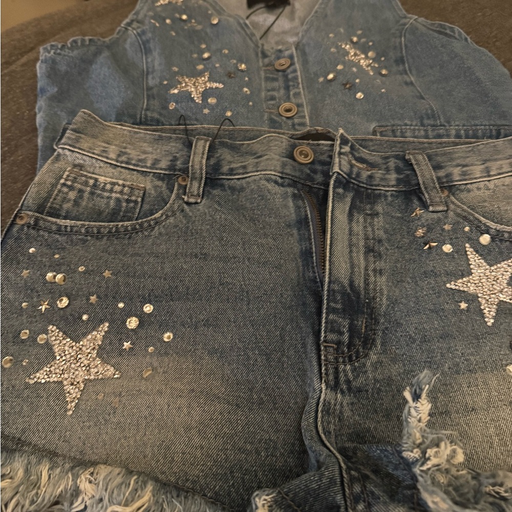 Fashion Nova Blue Star Embellished Women's Overalls